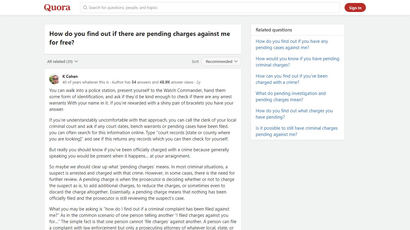 How to find out if there are pending charges against me for free - Quora